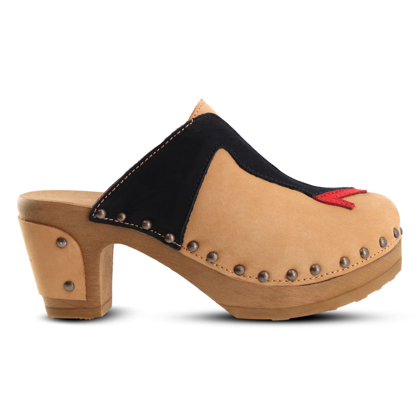 Walk On Wood Women Clogs Cuoio Nero