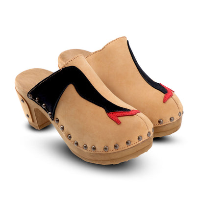 Walk On Wood Women Clogs Cuoio Nero