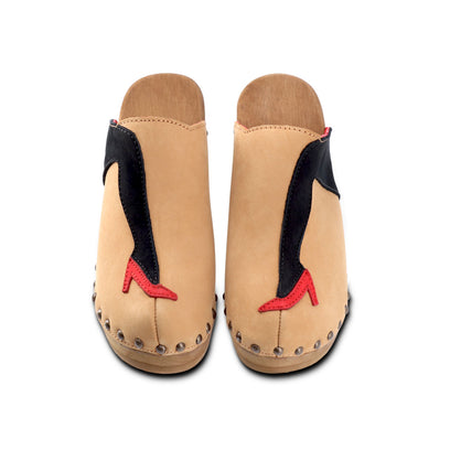 Walk On Wood Women Clogs Cuoio Nero