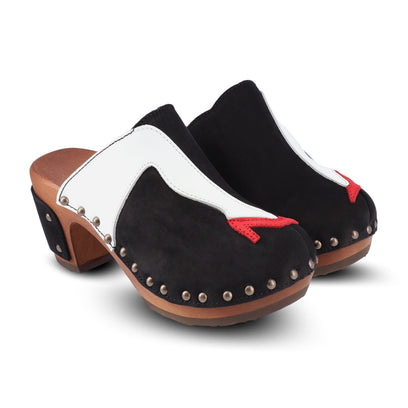 Walk On Wood Women Clogs Nero Blanco