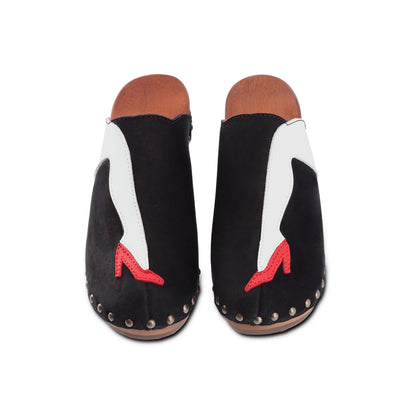 Walk On Wood Women Clogs Nero Blanco